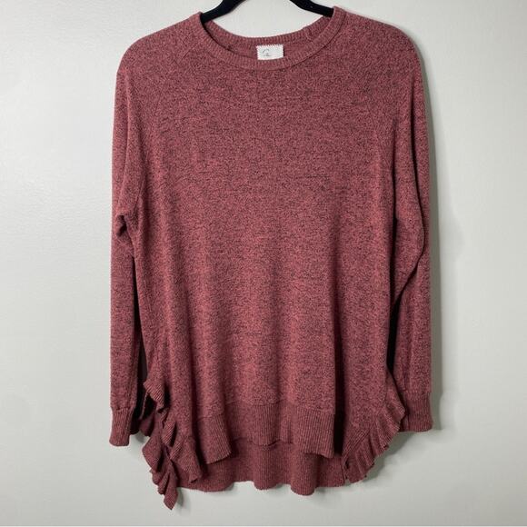 Anthropologie Postage Stamp Long-Sleeved Rose Pink Ruffle Hem Sweater XS - Picture 1 of 9